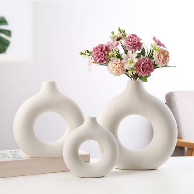 Vaso circular oco de cerâmica nórdica para rosquinhas - Lojinha da Paty